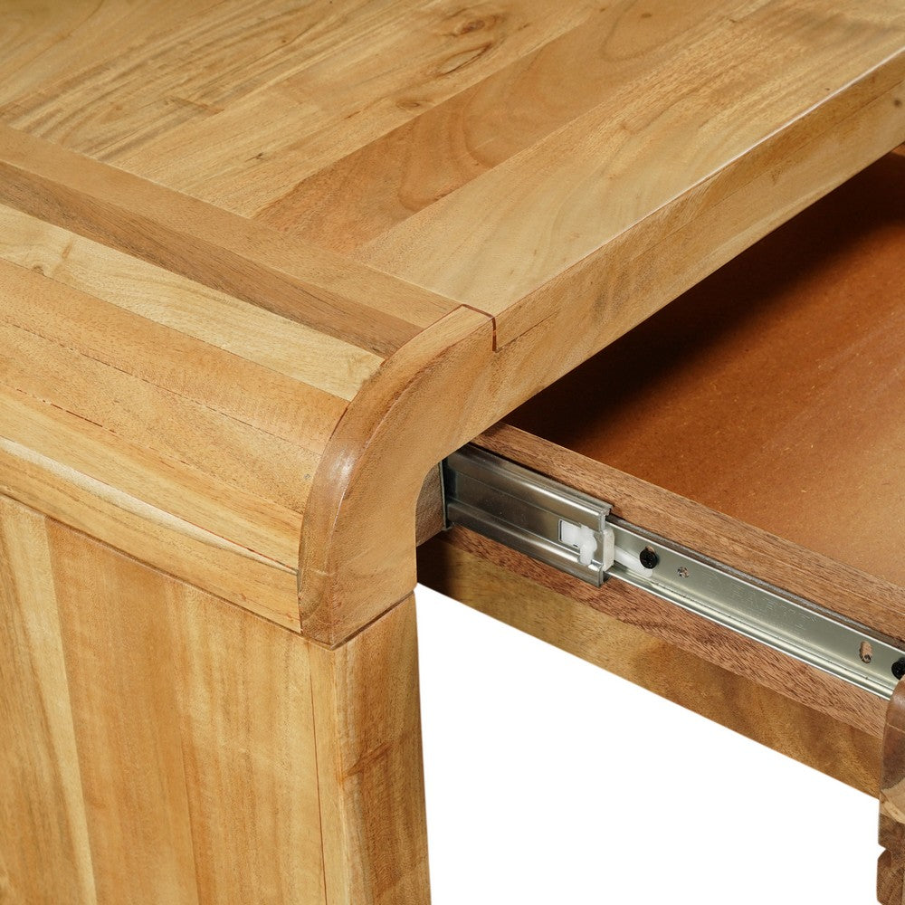 The Urban Port Arlow Console Table | 43" Wide Top | Handcrafted Natural Brown Acacia Wood | Dual Drawer Storage