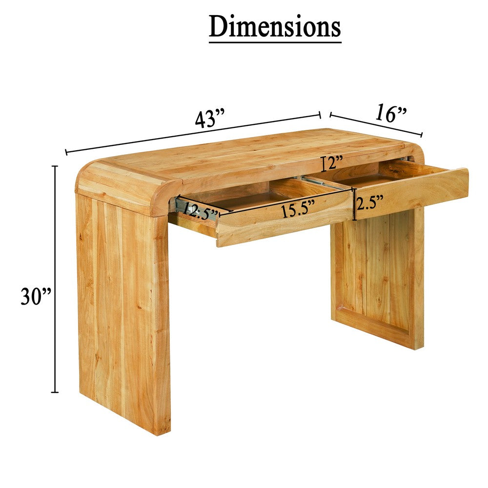The Urban Port Arlow Console Table | 43" Wide Top | Handcrafted Natural Brown Acacia Wood | Dual Drawer Storage