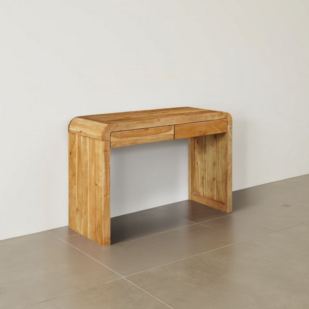 The Urban Port Arlow Console Table | 43" Wide Top | Handcrafted Natural Brown Acacia Wood | Dual Drawer Storage