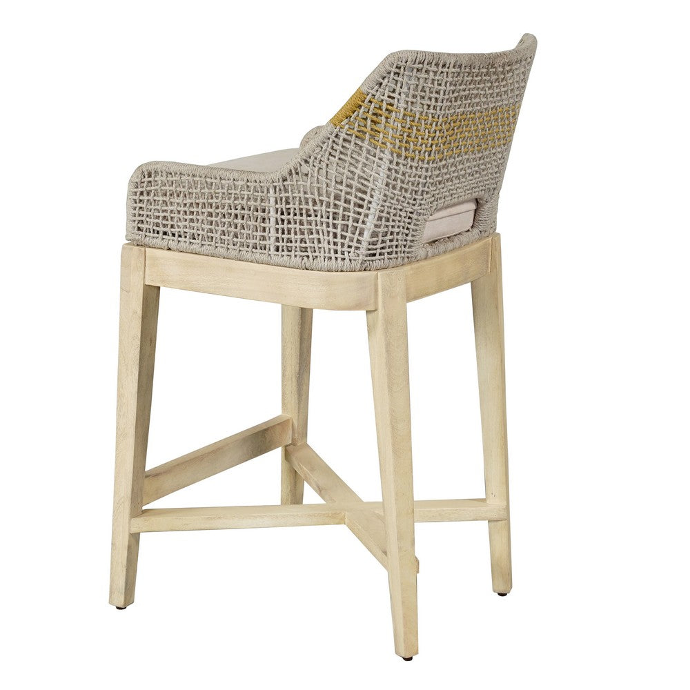 The Urban Port Avira 30 Inch Set of 2 Barstool Chairs | Handcrafted Mango Wood | Cotton Rope Weaving | Beige Cushion