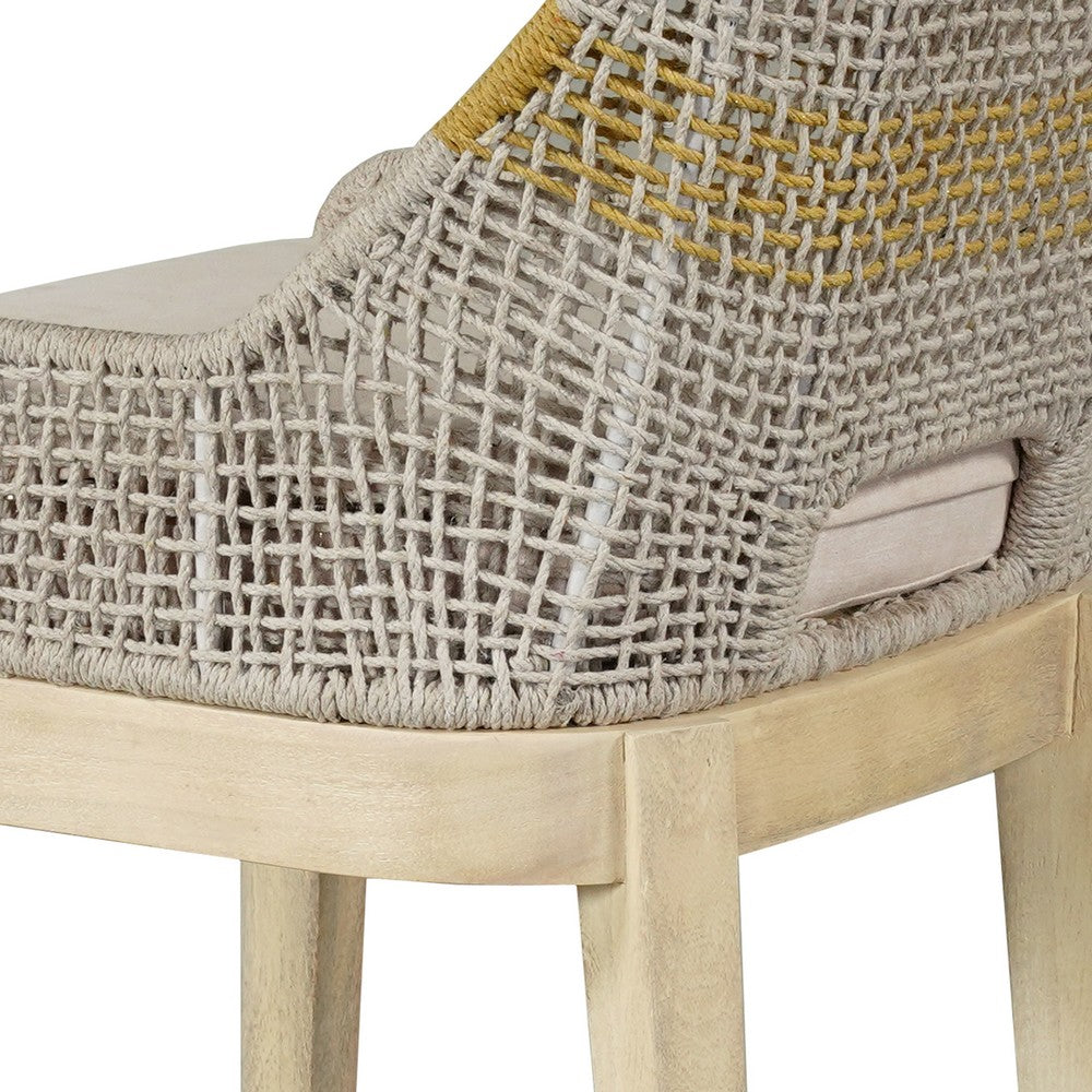 The Urban Port Avira 30 Inch Set of 2 Barstool Chairs | Handcrafted Mango Wood | Cotton Rope Weaving | Beige Cushion
