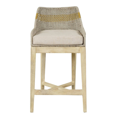 The Urban Port Avira 30 Inch Barstool Chair | Handcrafted Mango Wood | Cotton Rope Weaving | Beige Cushion