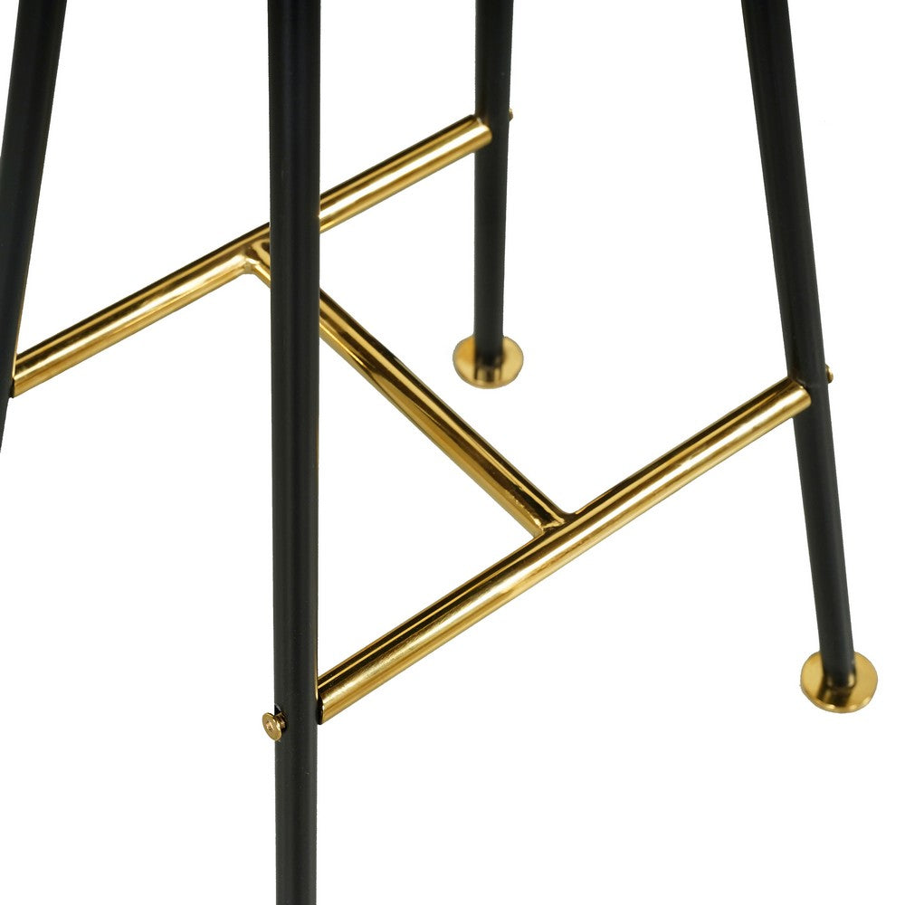 The Urban Port Elira 24" Backless Counter Stool with Mango Wood Saddle Seat | Black Iron Legs | Gold Footrest