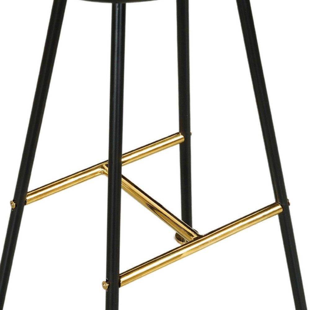 The Urban Port Elira 24" Backless Counter Stool with Mango Wood Saddle Seat | Black Iron Legs | Gold Footrest