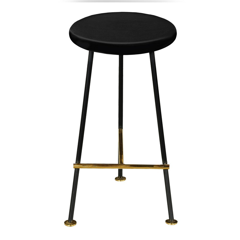 The Urban Port Elira 24 Inch Backless Counter Barstool with Round Mango Wood Seat | Black Iron Legs | Gold Footrest