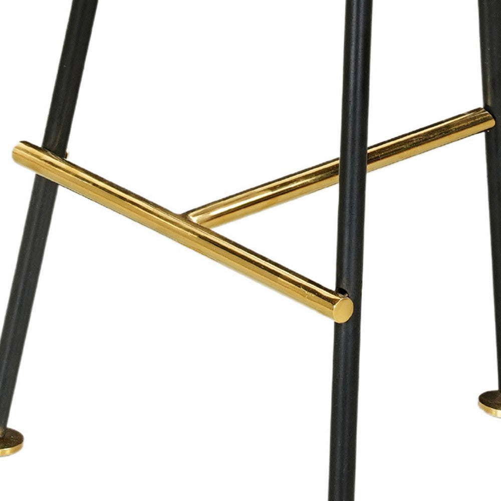 The Urban Port Elira 24 Inch Backless Counter Barstool with Round Mango Wood Seat | Black Iron Legs | Gold Footrest