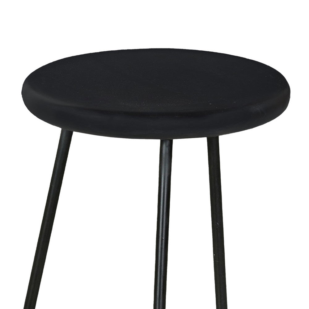 The Urban Port Elira 24 Inch Backless Counter Barstool with Round Mango Wood Seat | Black Iron Legs | Gold Footrest