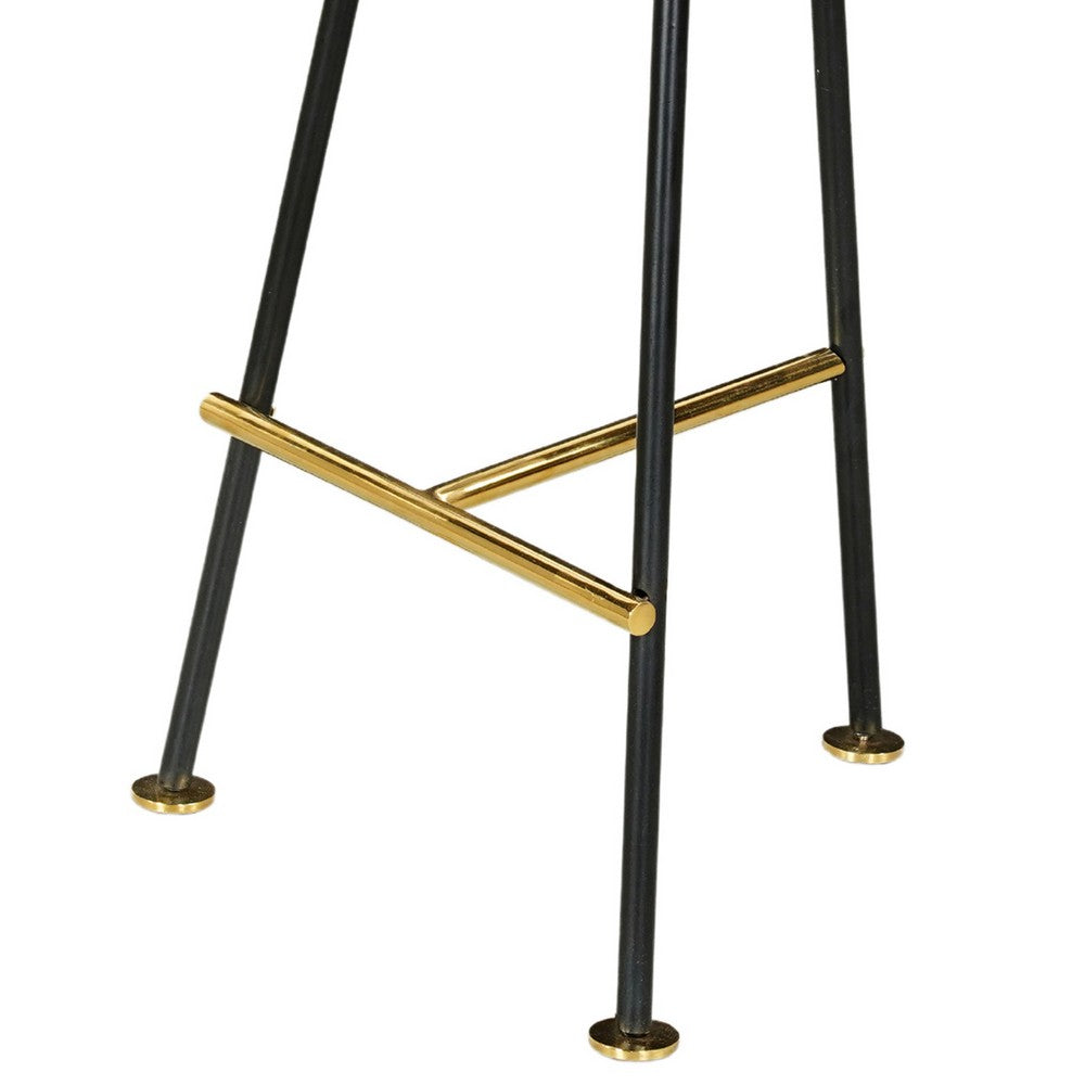 The Urban Port Elira 24 Inch Backless Counter Barstool with Round Mango Wood Seat | Black Iron Legs | Gold Footrest