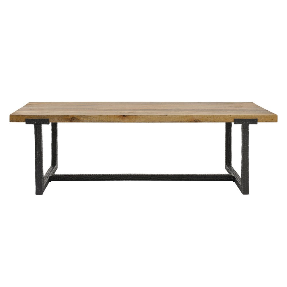 The Urban Port Marlon 48" Coffee Table | Handmade Aluminum Cast Black Frame | Natural Brown Solid Mango Wood Top