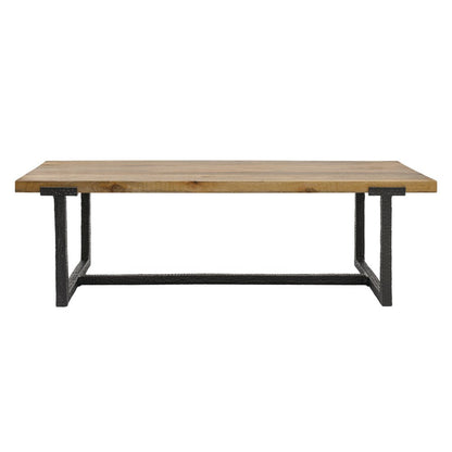 The Urban Port Marlon 48" Coffee Table | Handmade Aluminum Cast Black Frame | Natural Brown Solid Mango Wood Top