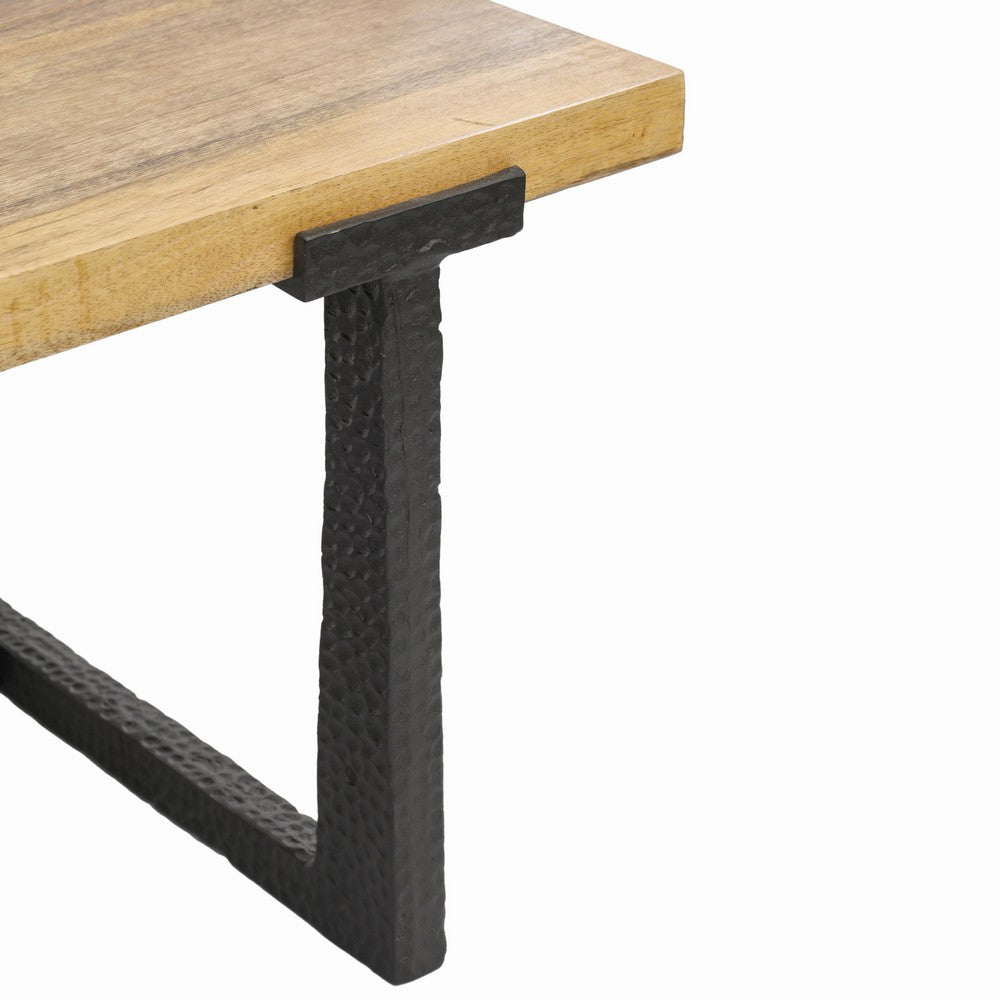 The Urban Port Marlon 48" Coffee Table | Handmade Aluminum Cast Black Frame | Natural Brown Solid Mango Wood Top