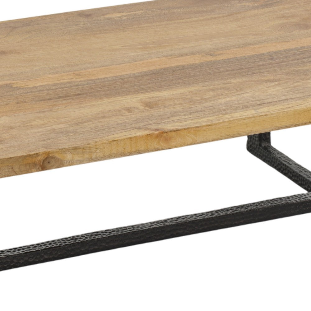 The Urban Port Marlon 48" Coffee Table | Handmade Aluminum Cast Black Frame | Natural Brown Solid Mango Wood Top