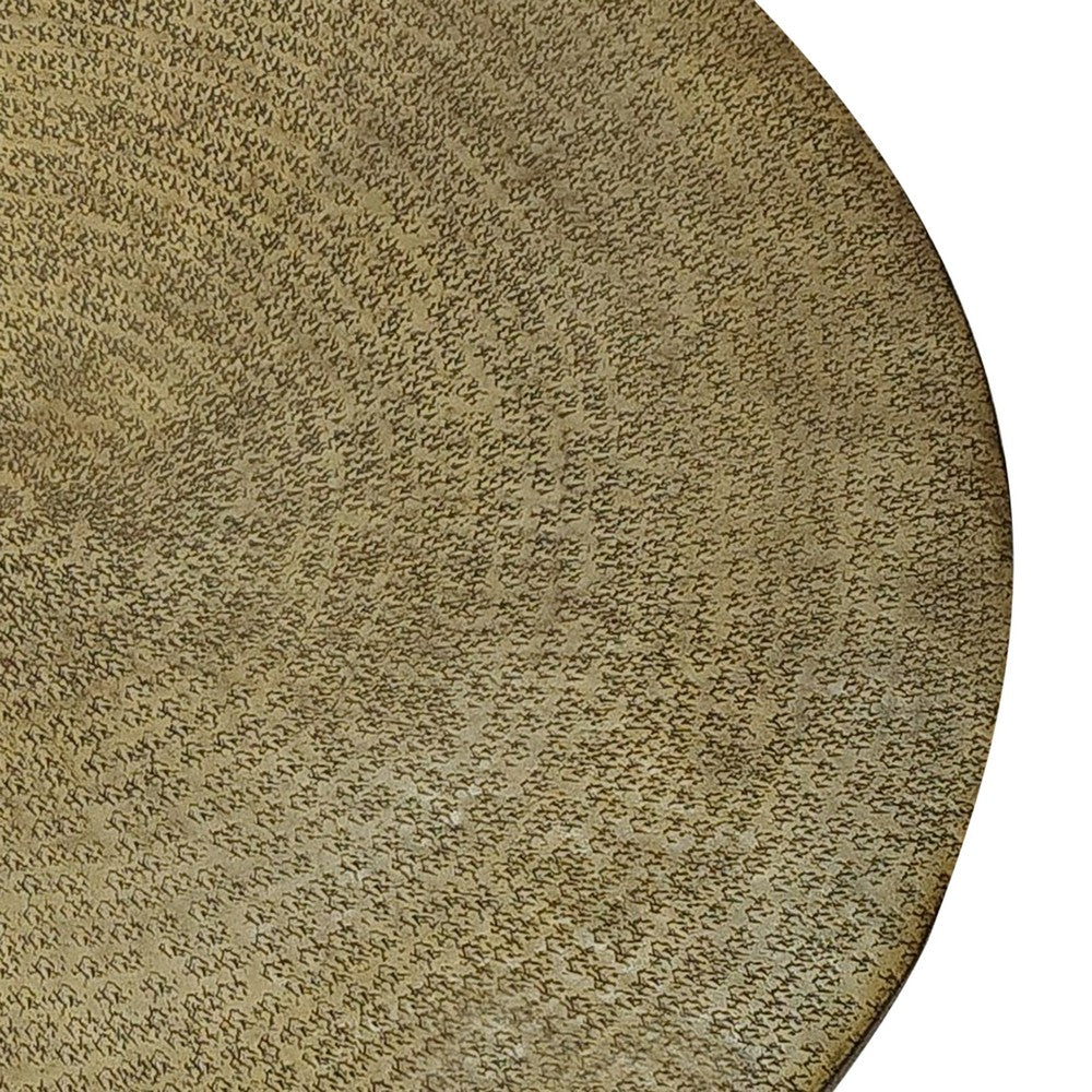 The Urban Port Terminus Coffee Table, 36 Inch Round Bowl Base with Hand Etched Texture, Antique Brass