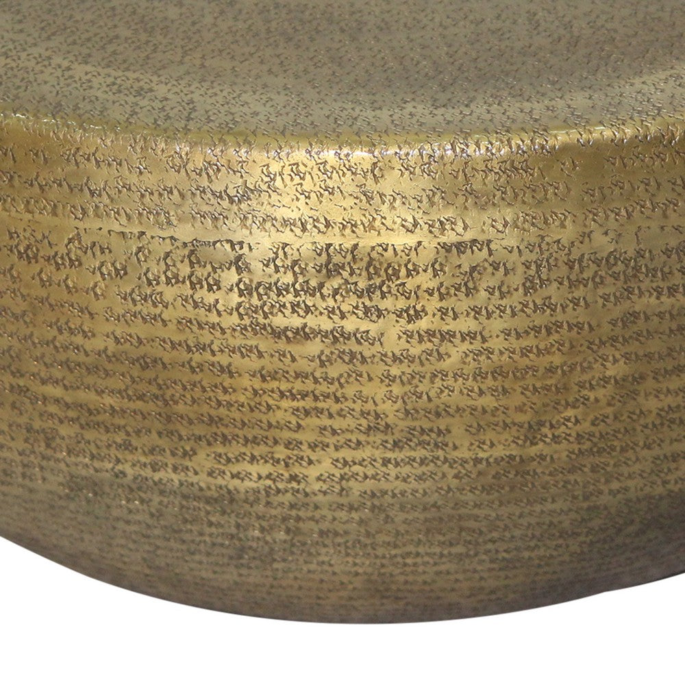 The Urban Port Terminus Coffee Table, 36 Inch Round Bowl Base with Hand Etched Texture, Antique Brass