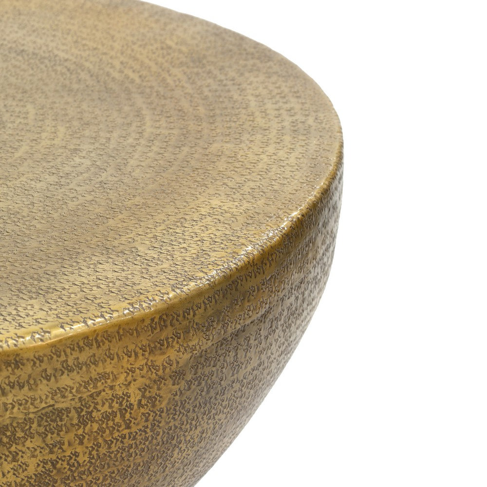 The Urban Port Terminus Coffee Table, 36 Inch Round Bowl Base with Hand Etched Texture, Antique Brass