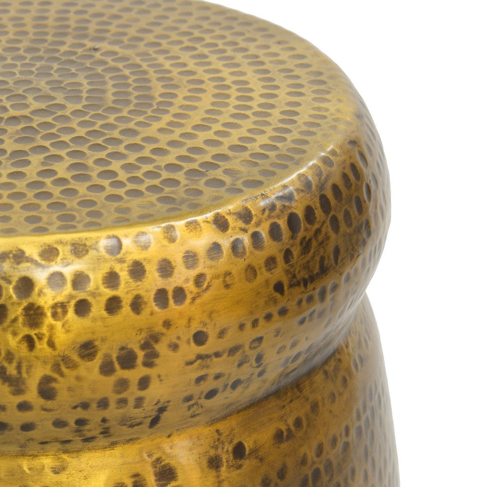 The Urban Port Kvira 21" Round Drum Side End Table | Artisan Hammered Embossed Texture | Antique Gold Brass Finish