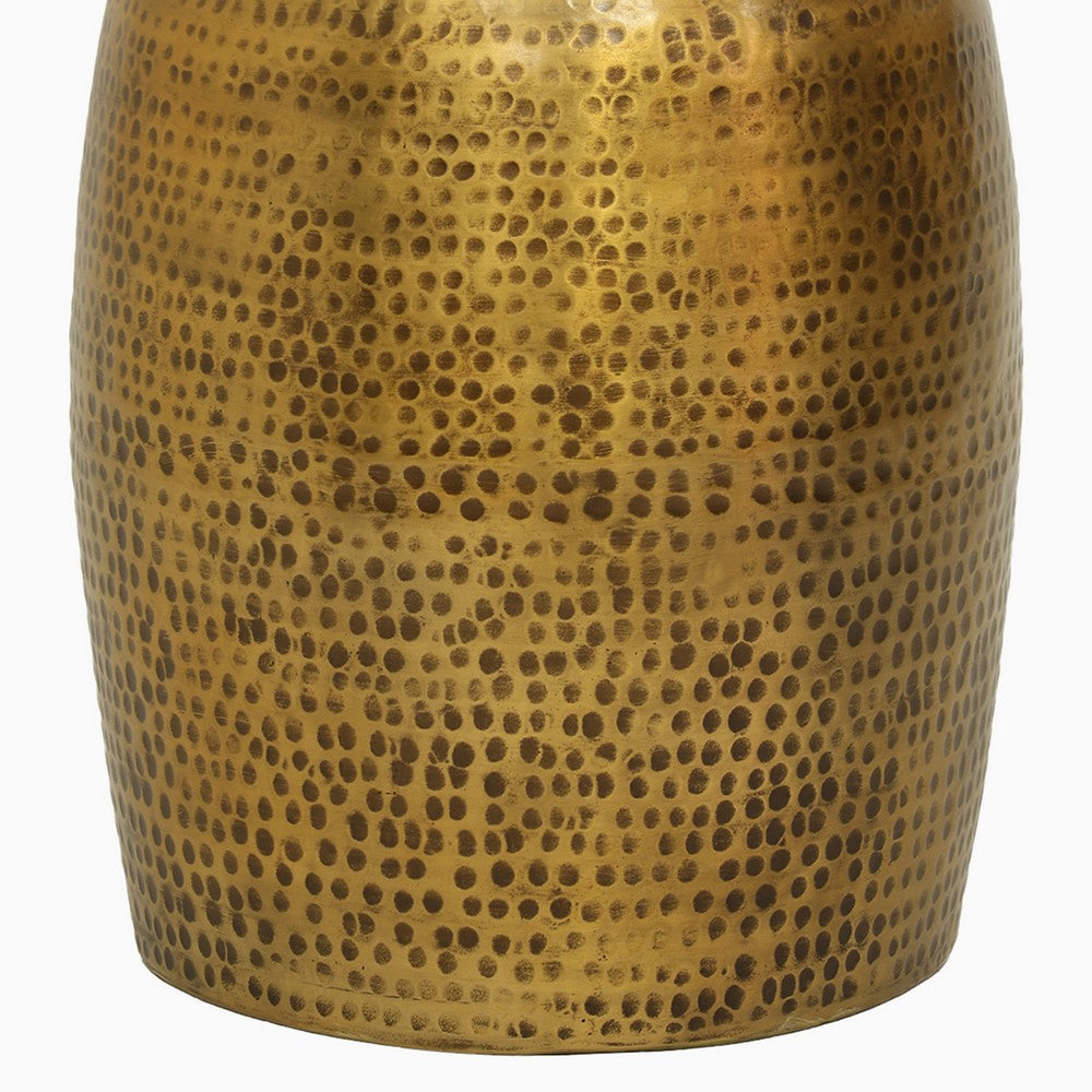 The Urban Port Kvira 21" Round Drum Side End Table | Artisan Hammered Embossed Texture | Antique Gold Brass Finish