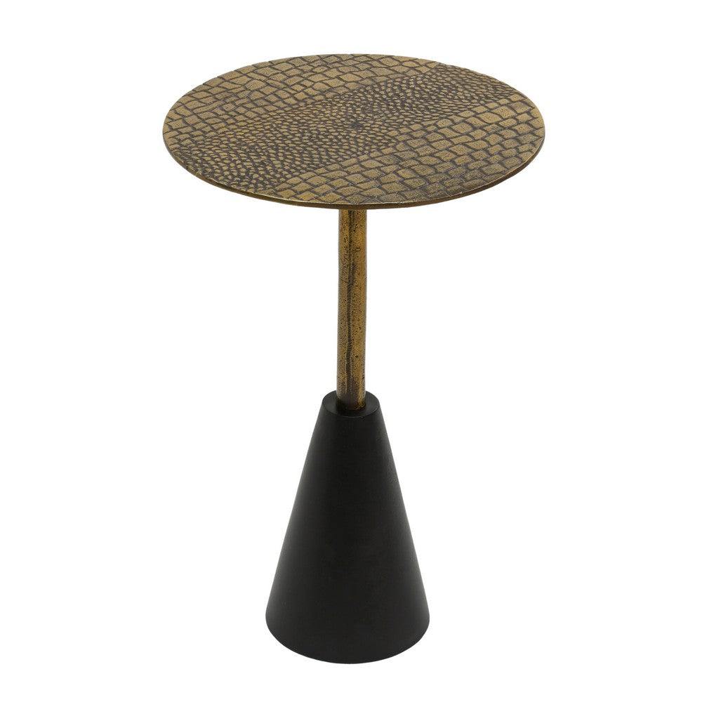 The Urban Port Zavra 21.5" Side End Drink Table | Aluminum Cast Craftmanship I Antique Brass with Crocodile Pattern
