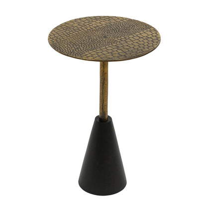The Urban Port Zavra 21.5" Side End Drink Table | Aluminum Cast Craftmanship I Antique Brass with Crocodile Pattern