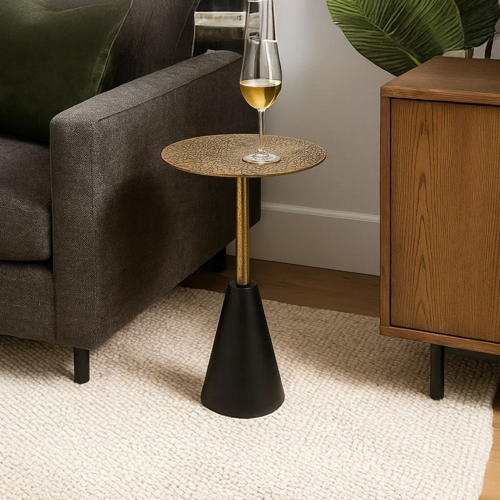 The Urban Port Zavra 21.5" Side End Drink Table | Aluminum Cast Craftmanship I Antique Brass with Crocodile Pattern