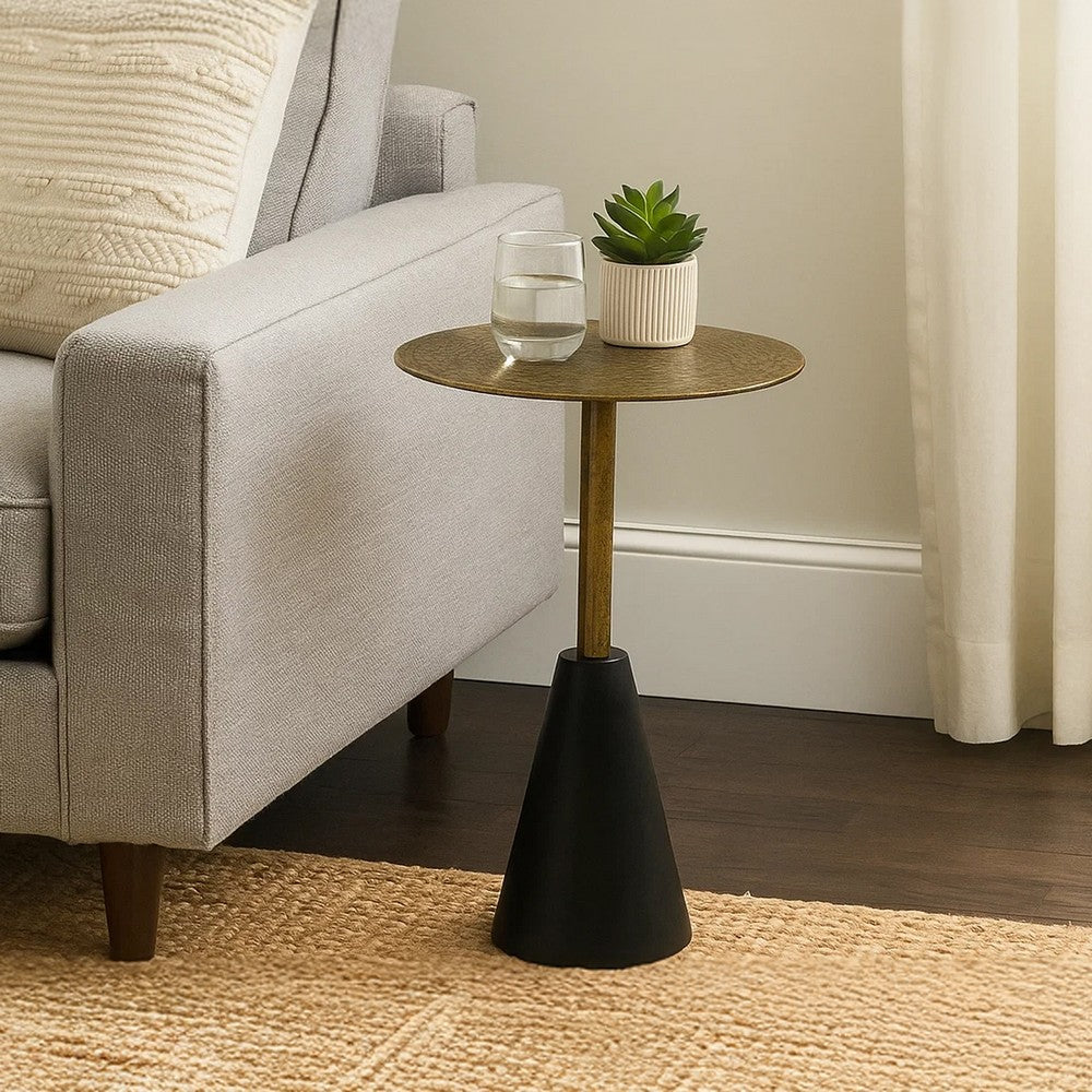 The Urban Port Zavra 21.5" Side End Drink Table | Aluminum Cast Craftmanship I Antique Brass with Crocodile Pattern