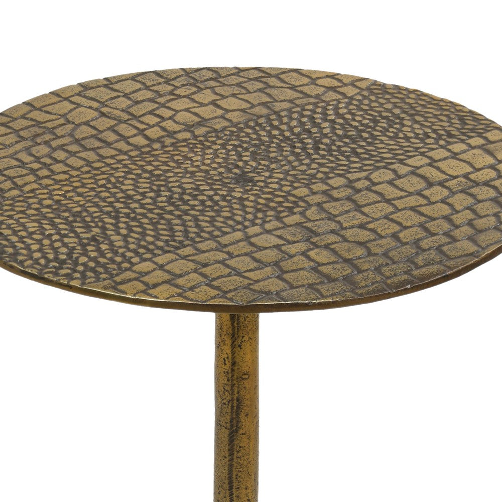 The Urban Port Zavra 21.5" Side End Drink Table | Aluminum Cast Craftmanship I Antique Brass with Crocodile Pattern