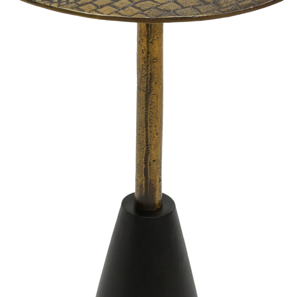 The Urban Port Zavra 21.5" Side End Drink Table | Aluminum Cast Craftmanship I Antique Brass with Crocodile Pattern