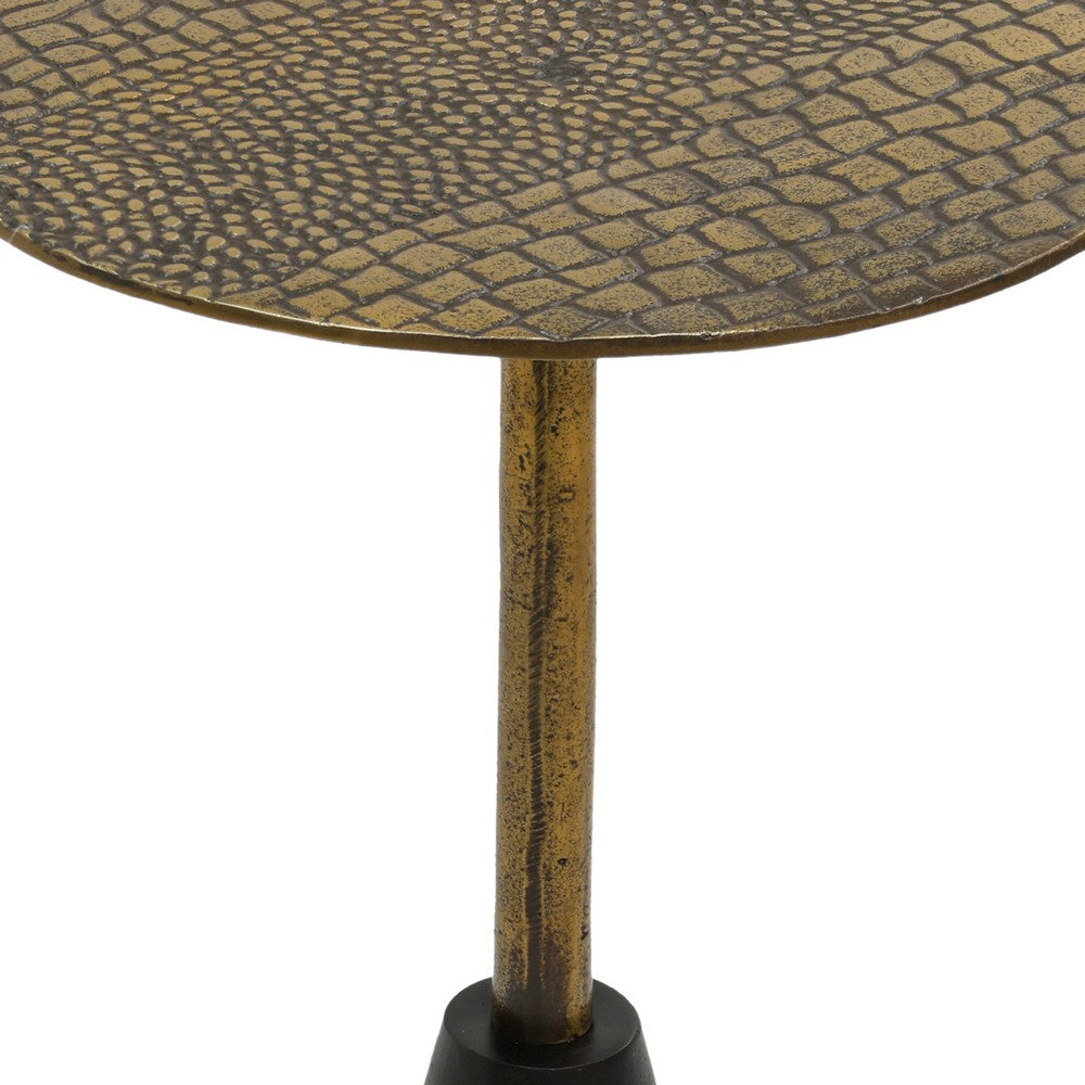 The Urban Port Zavra 21.5" Side End Drink Table | Aluminum Cast Craftmanship I Antique Brass with Crocodile Pattern