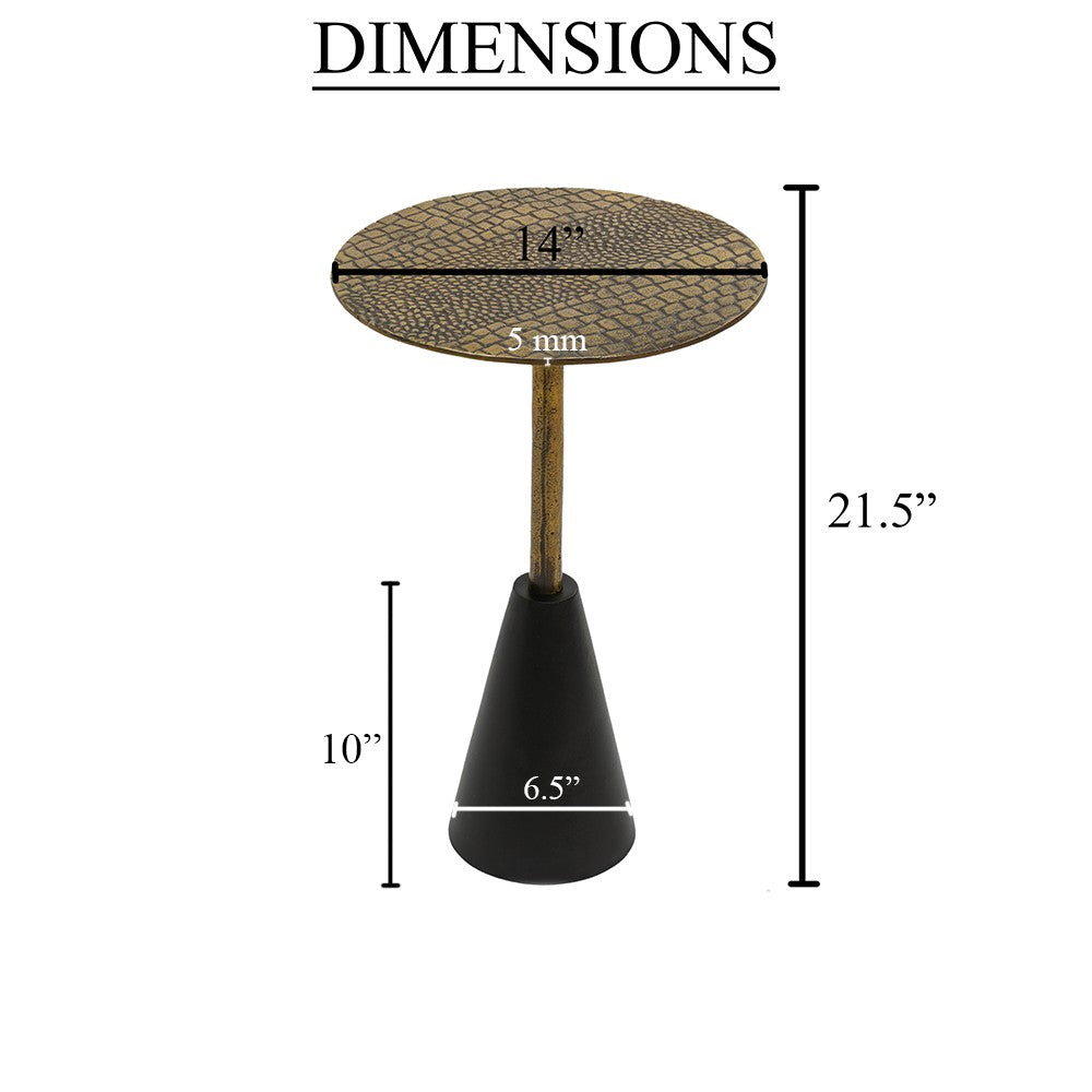 The Urban Port Zavra 21.5" Side End Drink Table | Aluminum Cast Craftmanship I Antique Brass with Crocodile Pattern