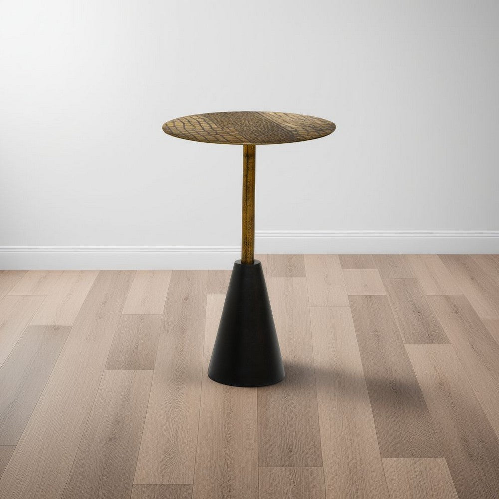 The Urban Port Zavra 21.5" Side End Drink Table | Aluminum Cast Craftmanship I Antique Brass with Crocodile Pattern