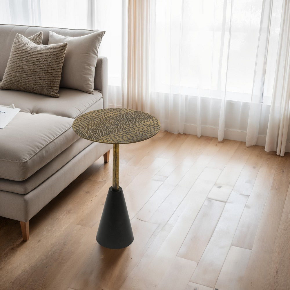 The Urban Port Zavra 21.5" Side End Drink Table | Aluminum Cast Craftmanship I Antique Brass with Crocodile Pattern