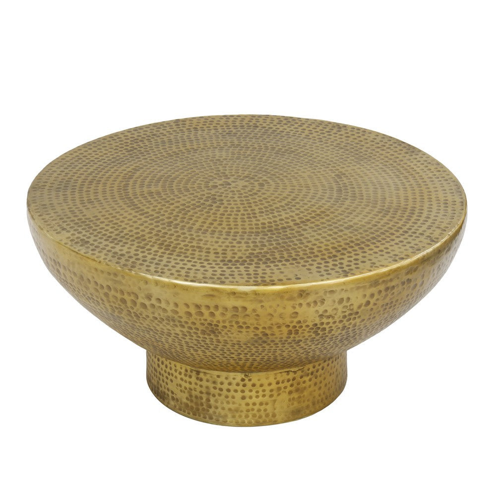 The Urban Port Orion Coffee Table | 32 Inch Round Martini Glass Shape | Hammered Antique Brass Finish