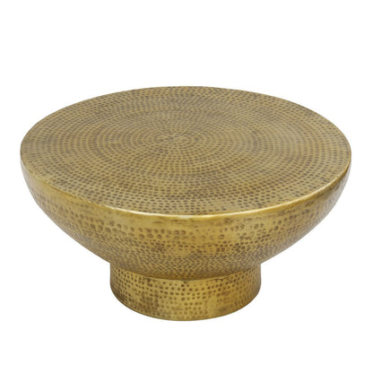 The Urban Port Orion Coffee Table | 32 Inch Round Martini Glass Shape | Hammered Antique Brass Finish