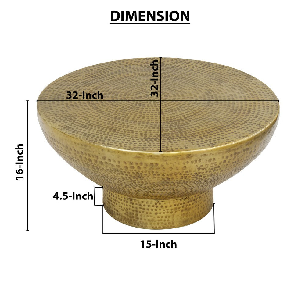 The Urban Port Orion Coffee Table | 32 Inch Round Martini Glass Shape | Hammered Antique Brass Finish