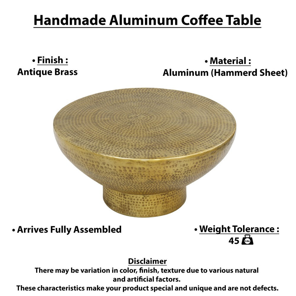 The Urban Port Orion Coffee Table | 32 Inch Round Martini Glass Shape | Hammered Antique Brass Finish