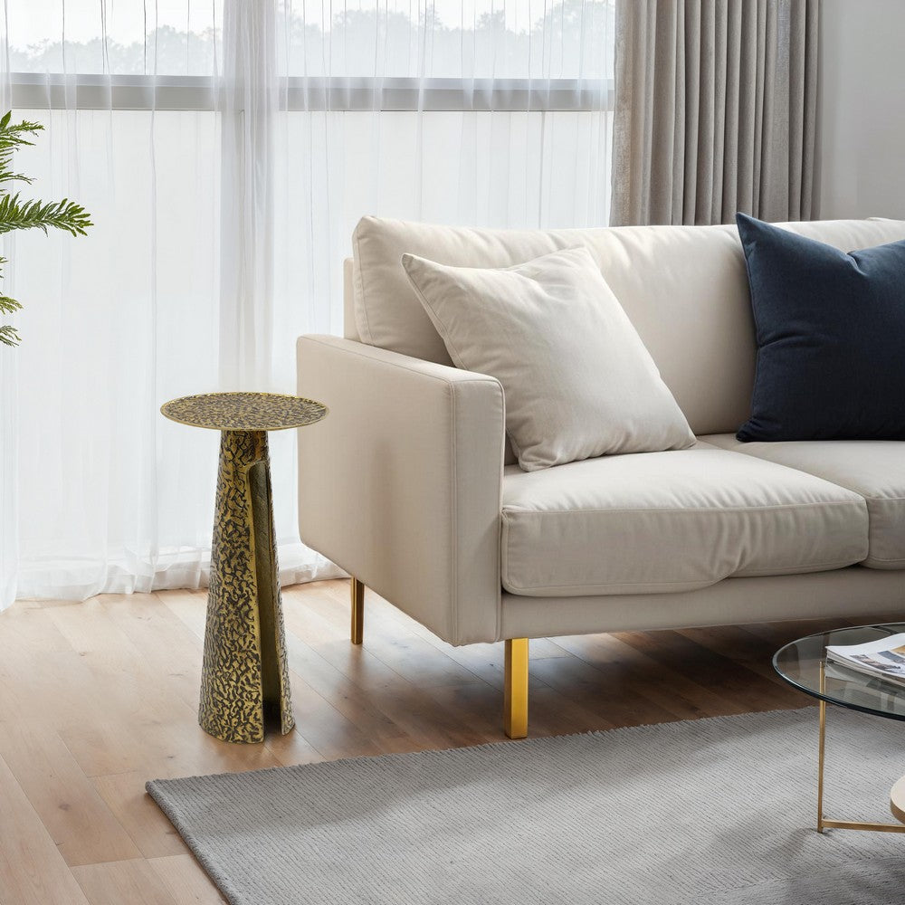 The Urban Port Arvyn 24" Side End Drink Table | Aluminum Cast Craftmanship I Antique Brass | Embossed Textured Finish