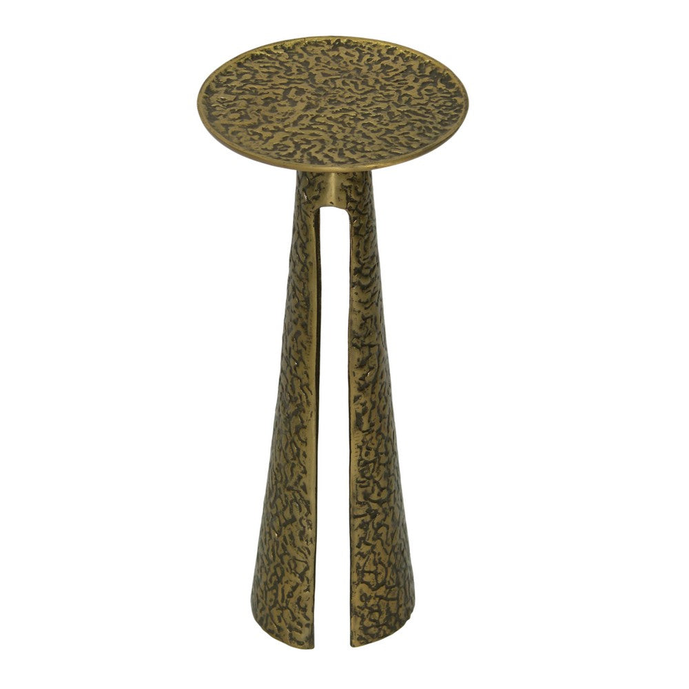 The Urban Port Arvyn 24" Side End Drink Table | Aluminum Cast Craftmanship I Antique Brass | Embossed Textured Finish