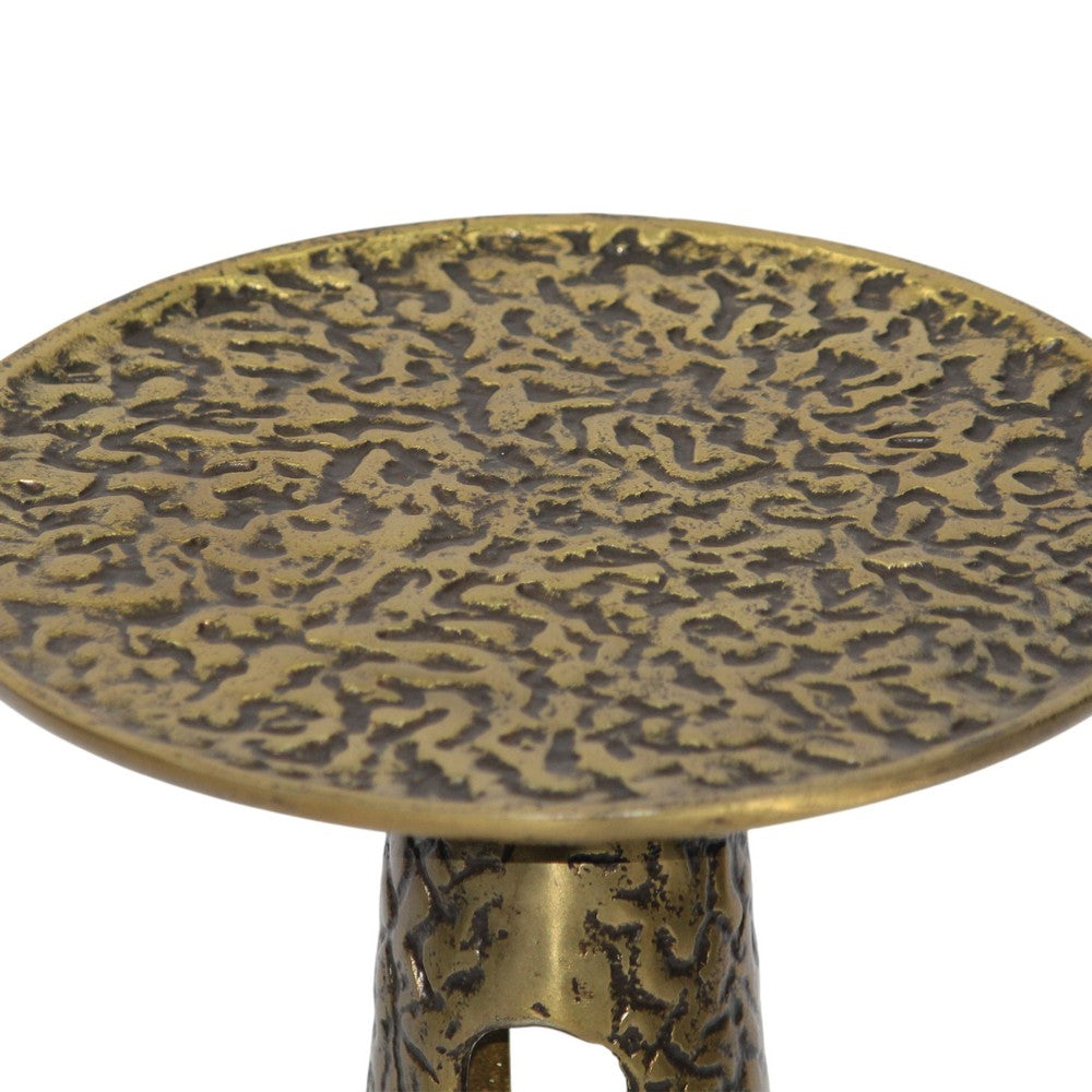 The Urban Port Arvyn 24" Side End Drink Table | Aluminum Cast Craftmanship I Antique Brass | Embossed Textured Finish