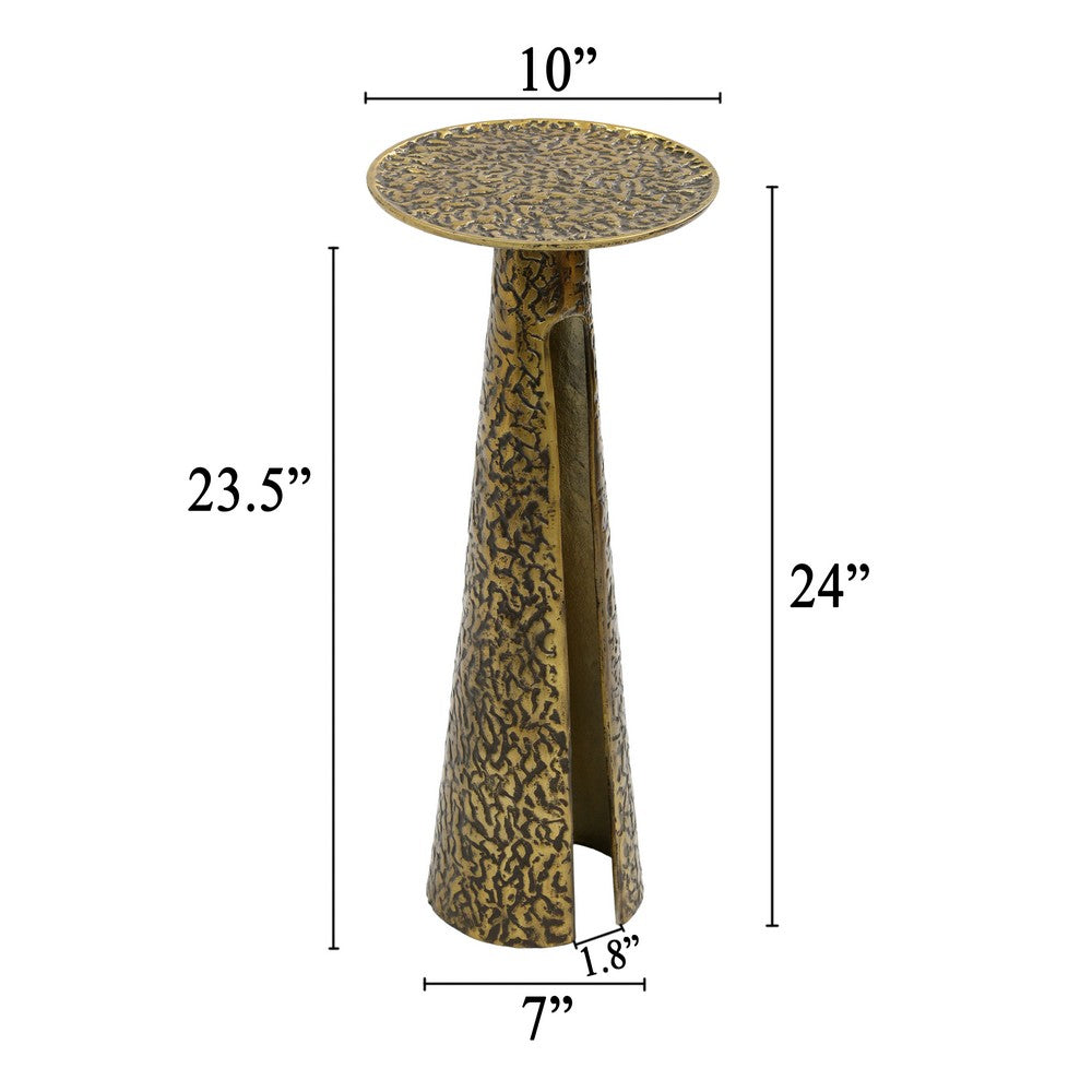 The Urban Port Arvyn 24" Side End Drink Table | Aluminum Cast Craftmanship I Antique Brass | Embossed Textured Finish