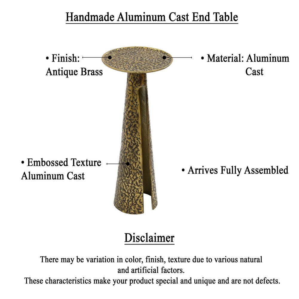 The Urban Port Arvyn 24" Side End Drink Table | Aluminum Cast Craftmanship I Antique Brass | Embossed Textured Finish