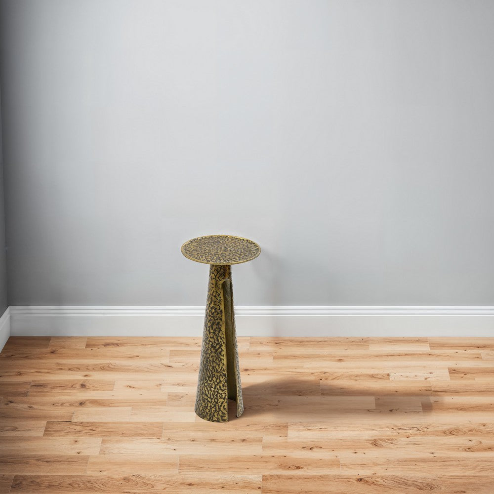 The Urban Port Arvyn 24" Side End Drink Table | Aluminum Cast Craftmanship I Antique Brass | Embossed Textured Finish