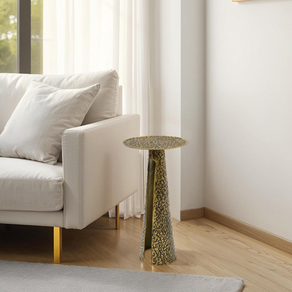 The Urban Port Arvyn 24" Side End Drink Table | Aluminum Cast Craftmanship I Antique Brass | Embossed Textured Finish
