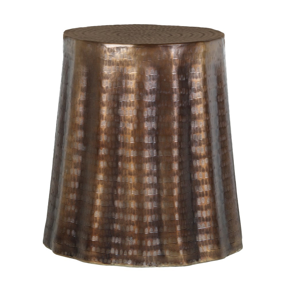 The Urban Port Liora 19" Side End Table | Handcrafted Bronze-Finish Aluminum | Hammered Round Design