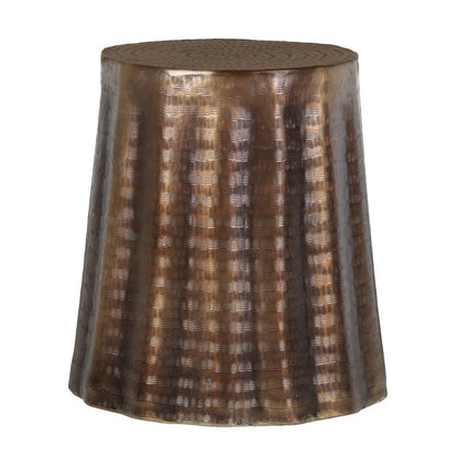 The Urban Port Liora 19" Side End Table | Handcrafted Bronze-Finish Aluminum | Hammered Round Design