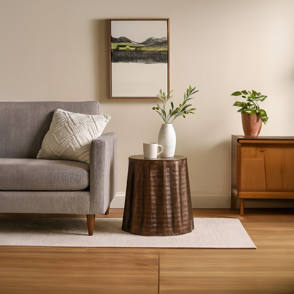 The Urban Port Liora 19" Side End Table | Handcrafted Bronze-Finish Aluminum | Hammered Round Design