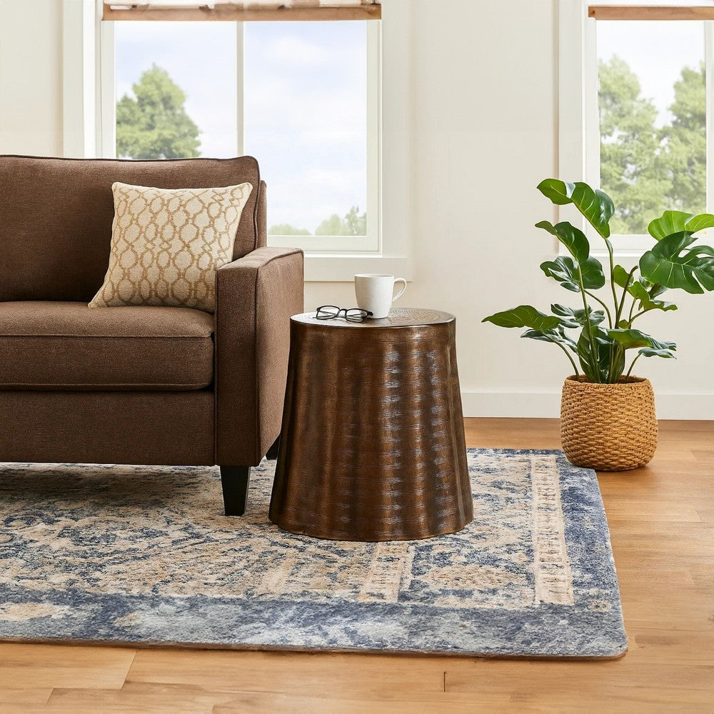The Urban Port Liora 19" Side End Table | Handcrafted Bronze-Finish Aluminum | Hammered Round Design