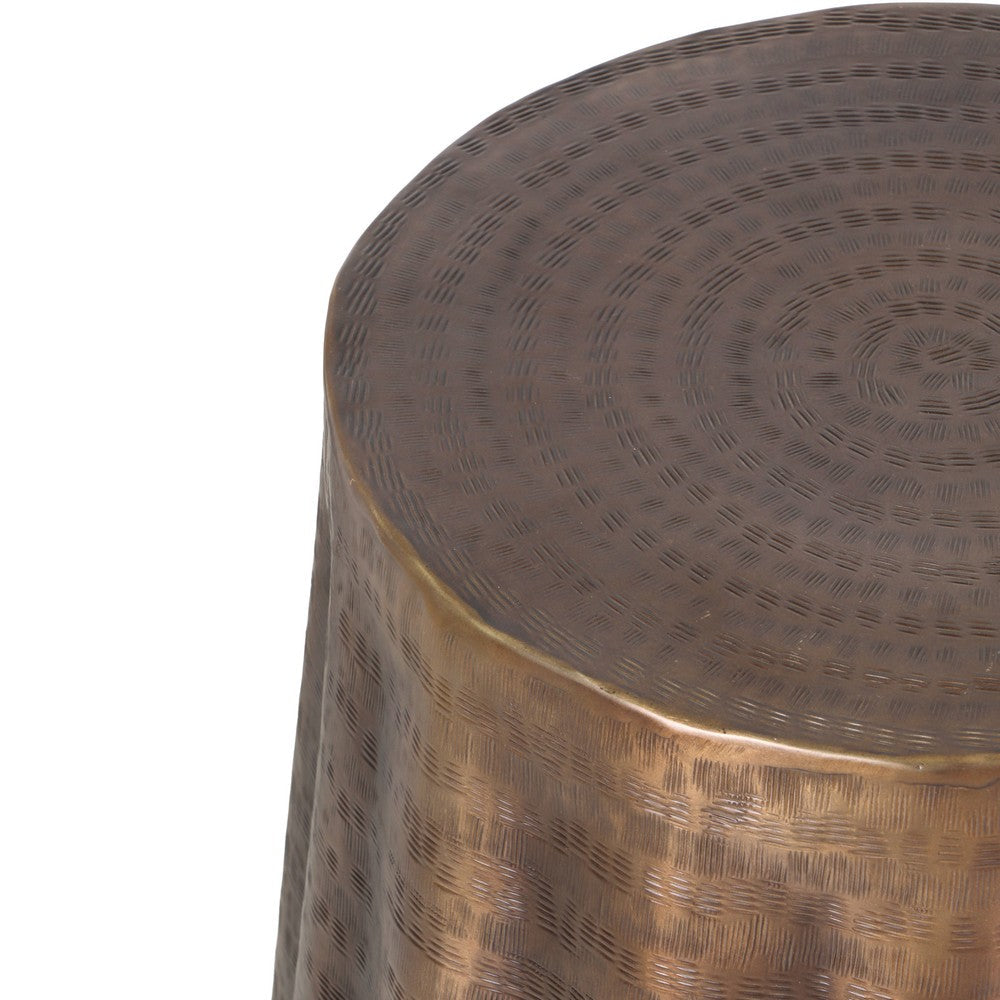 The Urban Port Liora 19" Side End Table | Handcrafted Bronze-Finish Aluminum | Hammered Round Design