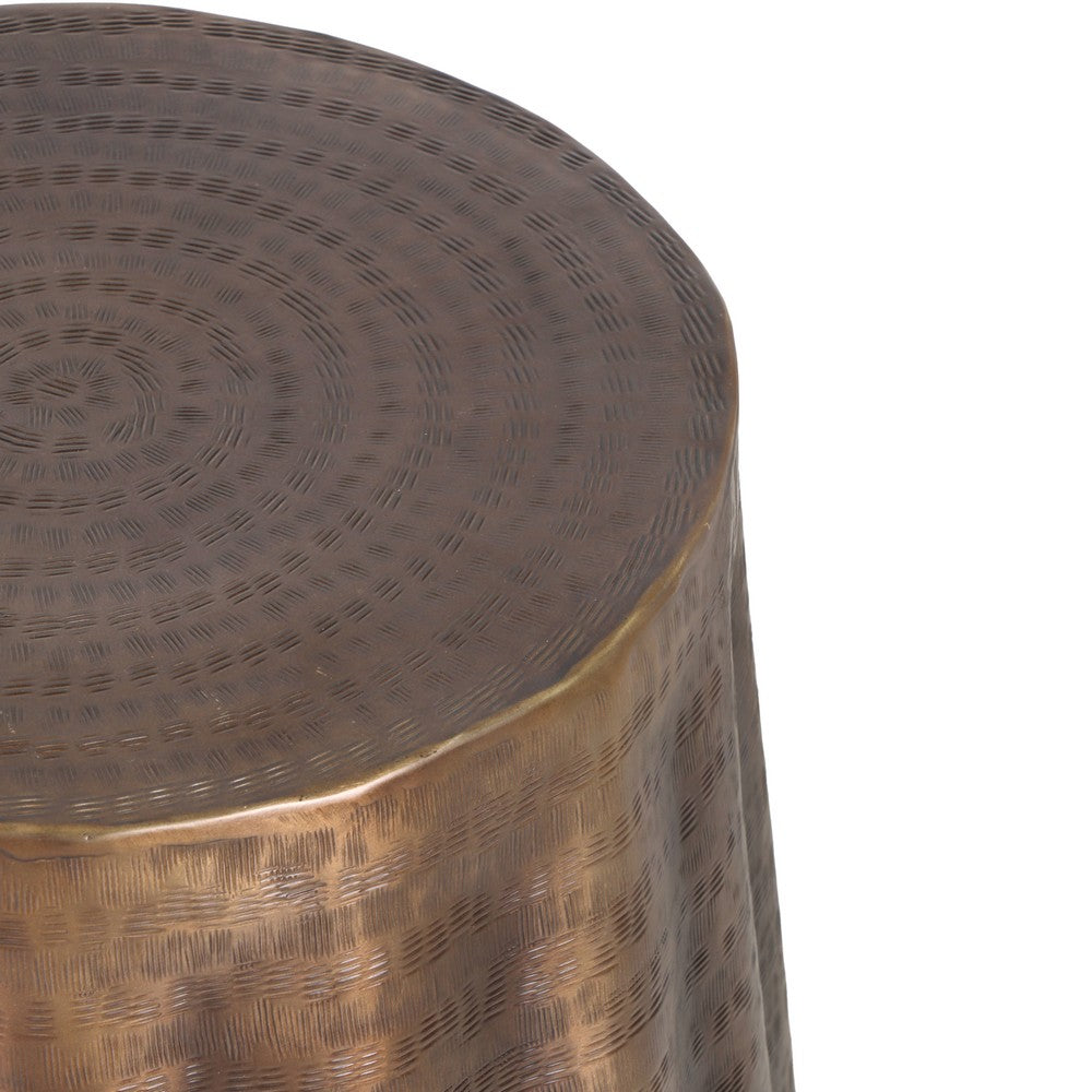 The Urban Port Liora 19" Side End Table | Handcrafted Bronze-Finish Aluminum | Hammered Round Design