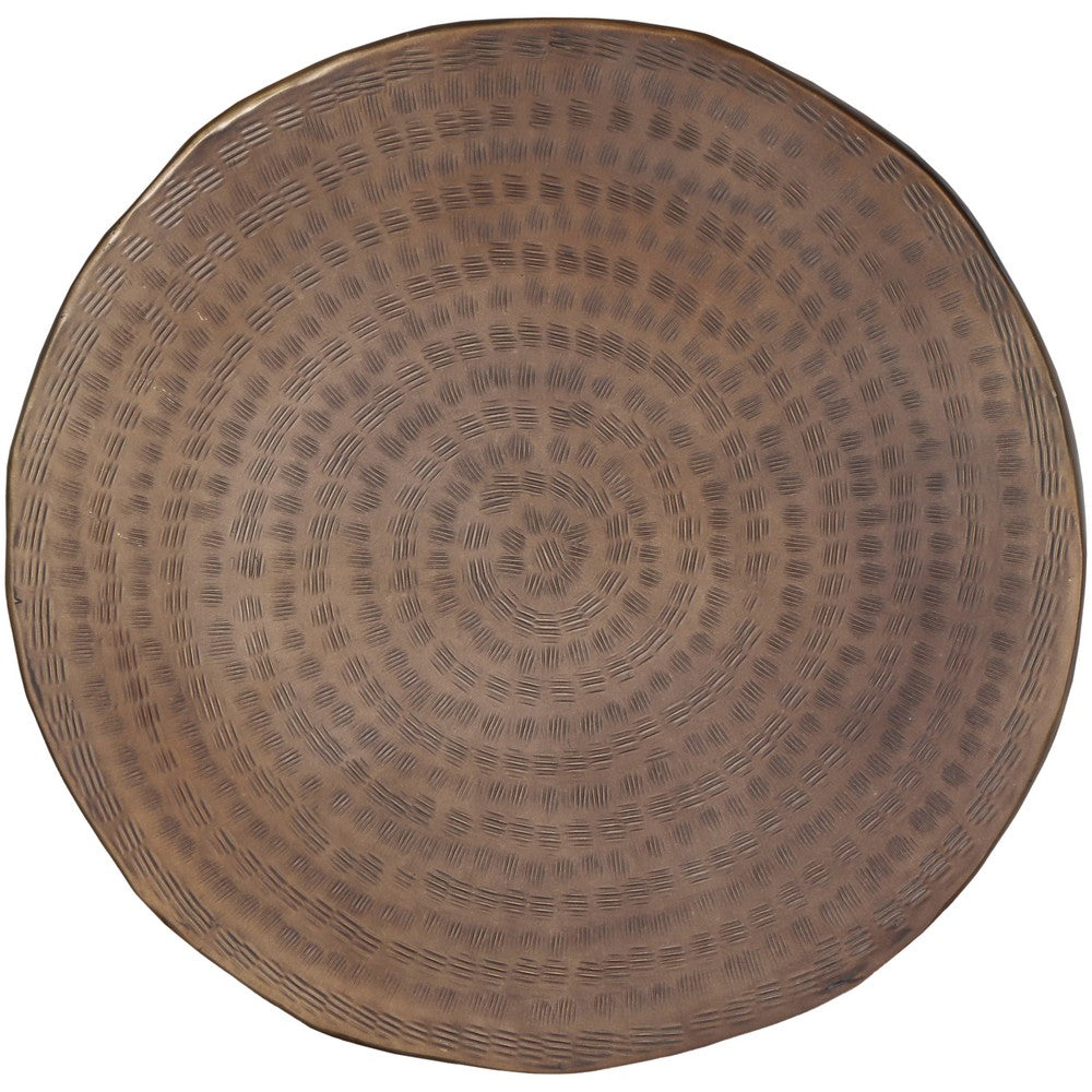 The Urban Port Liora 19" Side End Table | Handcrafted Bronze-Finish Aluminum | Hammered Round Design