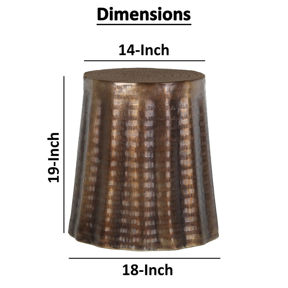 The Urban Port Liora 19" Side End Table | Handcrafted Bronze-Finish Aluminum | Hammered Round Design